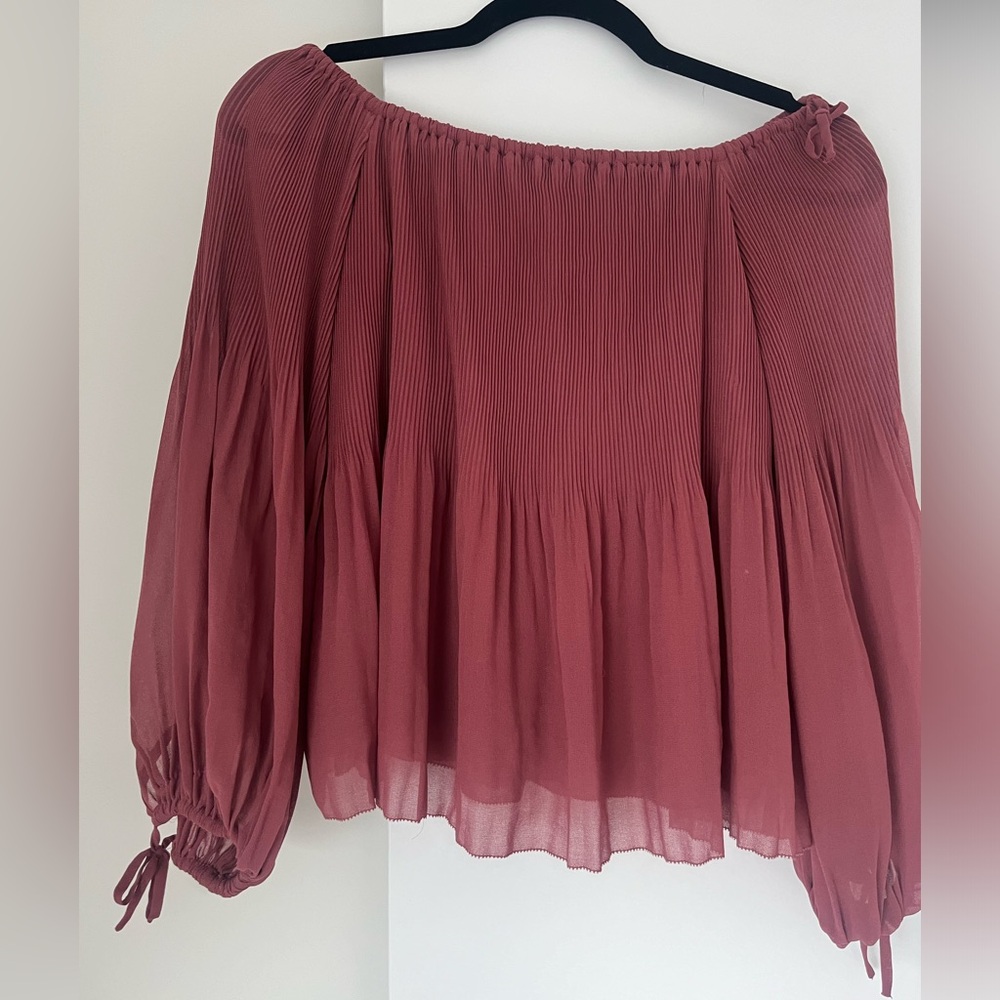 Aritzia Talence Blouse Off The Shoulder Mauve Pink